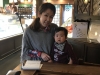 We met this woman and her son at a cafe shop!!