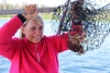 Sharon with a Dungenss Crab in Swanson Harbor