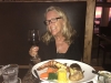 A Happy Girl.......wine, steak and a huge prawn!!!!