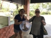 Kathy with the seafood lady.....fresh lobster, squid, and prawns for lunch