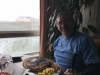 Mark eating a ginormous pancake at Bluebird Cafe