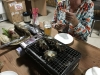 Dinner at a local seafood restaurant.....cooking turbine shells on a Hibachi grill