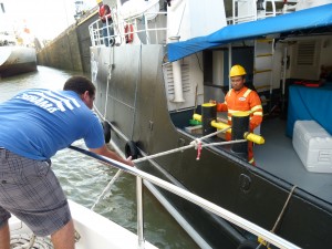 Rafting to the Supply ship in Gatun Lock