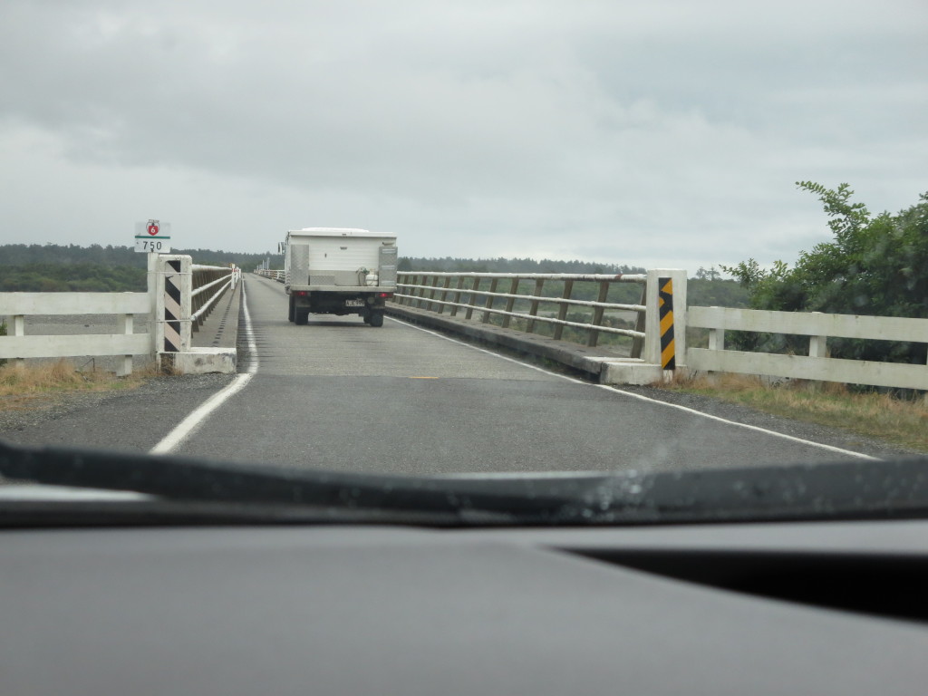 Longest one way bridge in NZ - over Haast River - glad we had a blocker in front:)))