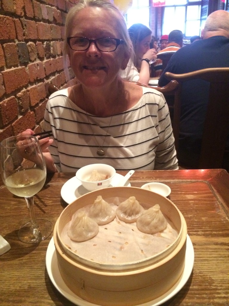 Kathy enjoying the Shao Bao dumpling soup
