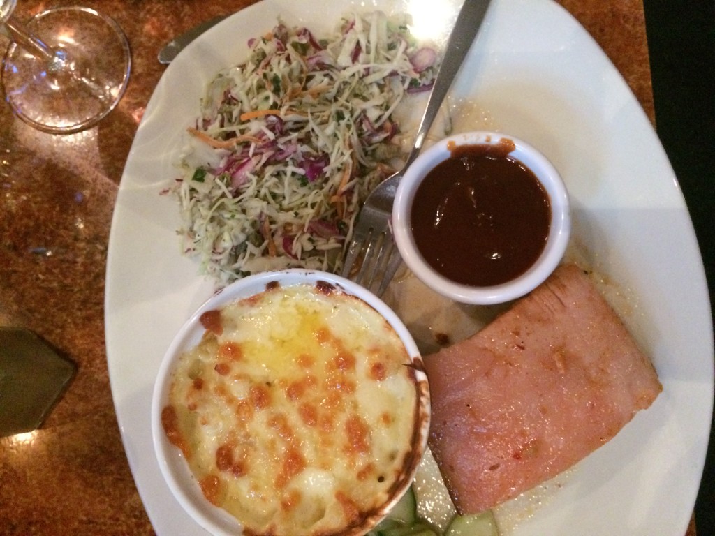 Pork Belly , macaroni and cheese, cole slaw 