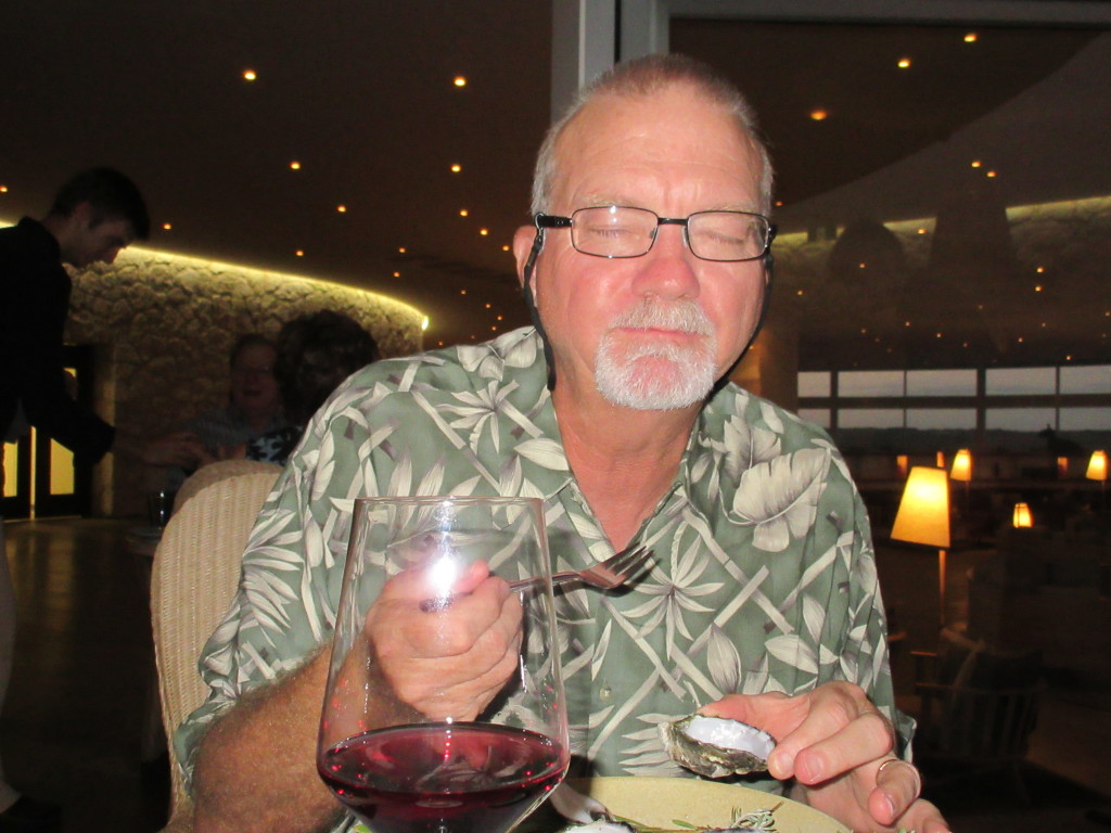 John and his yummy American River oysters with a red wine granitee