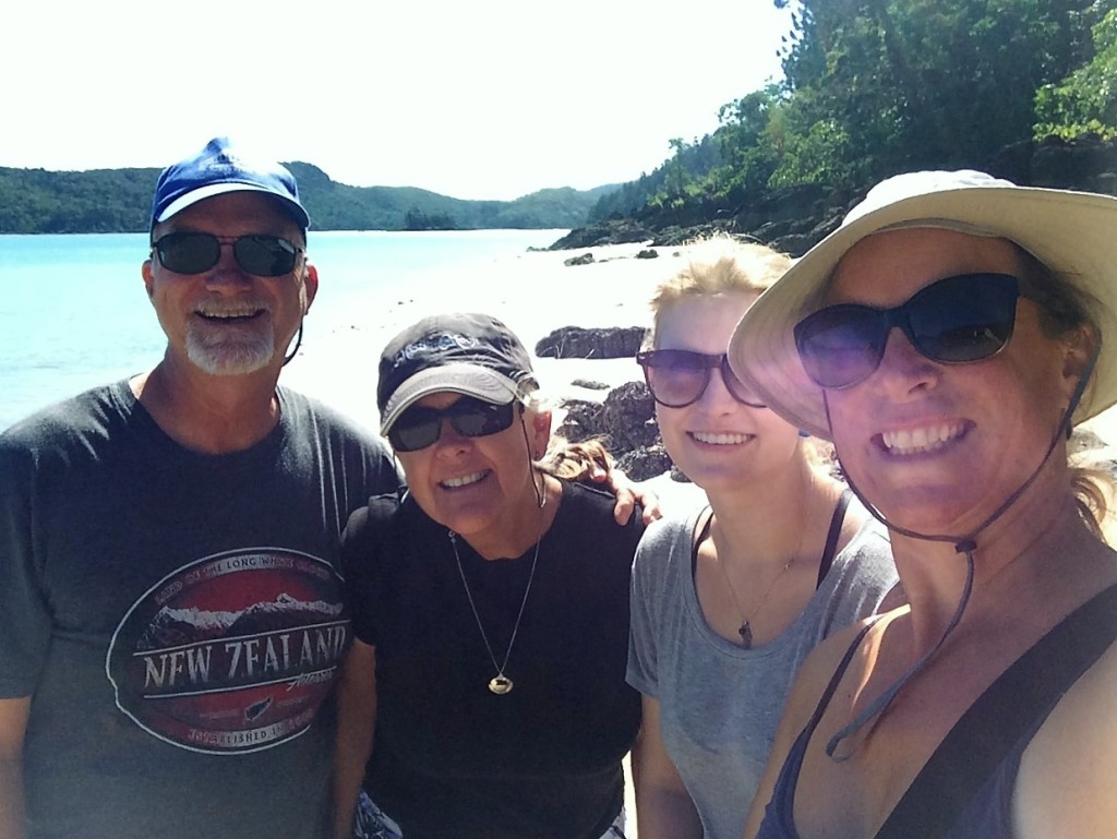 Selfie of Stacy, Kalle, Kathy and John on Dugong Beach