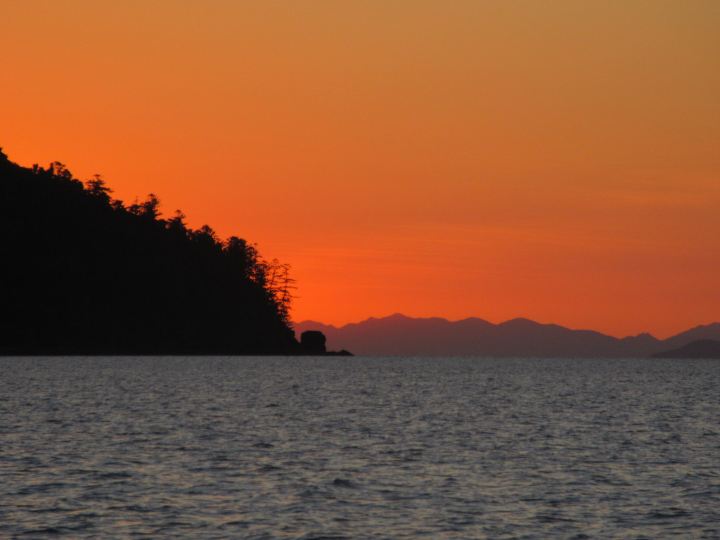 Sunset glow off Sawmill Bay in Cid Harbor