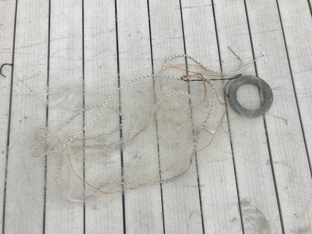 Fishing net caught around the port stabilizer